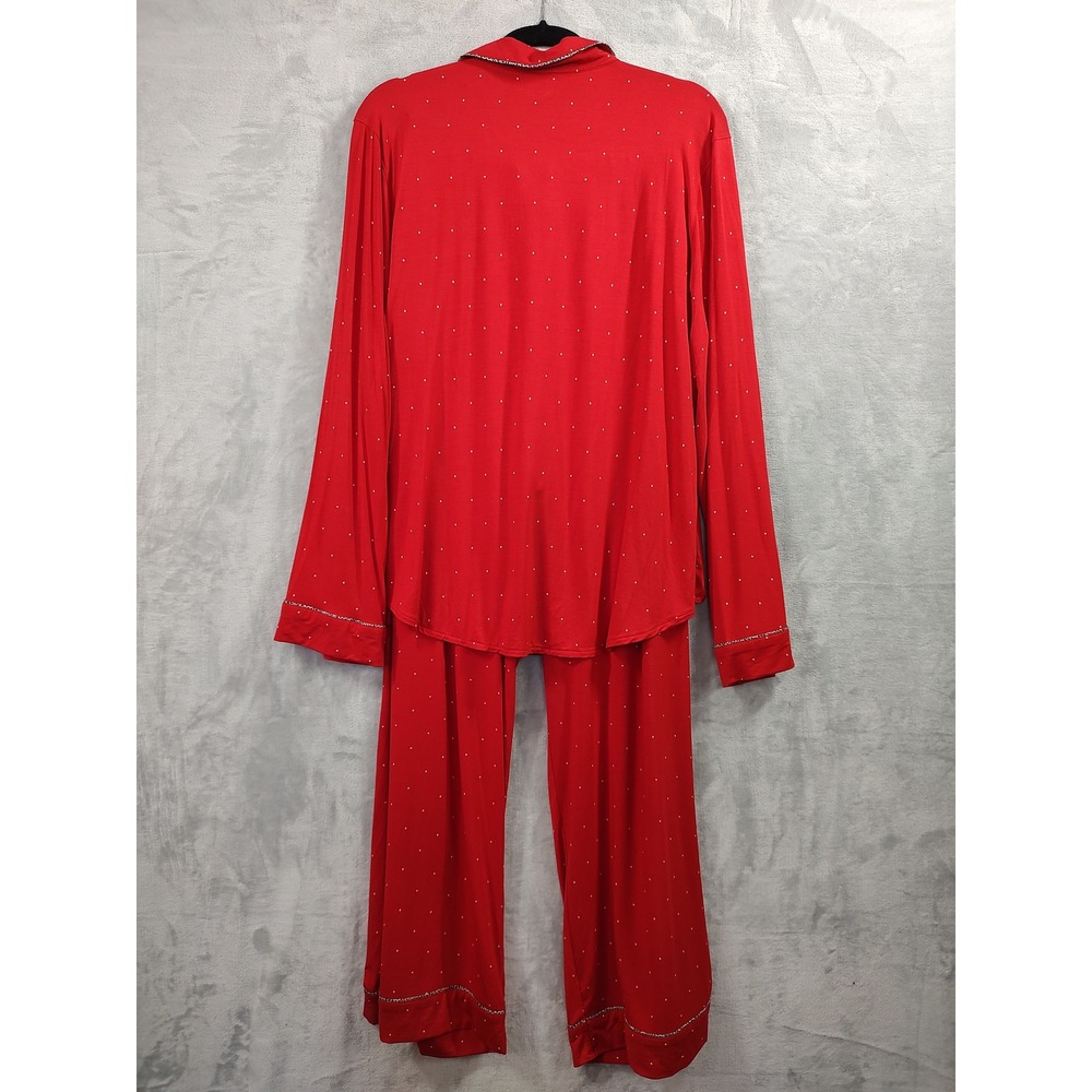 Victoria's Secret Red Polka Dot Modal Pajama Set XL Long Button Front Pockets - Picture 2 of 10